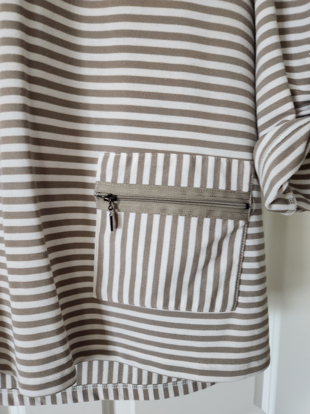 Multiples Taupe and White Striped Pullover Tunic with Pocket, Size Medium, - Picture 2 of 5